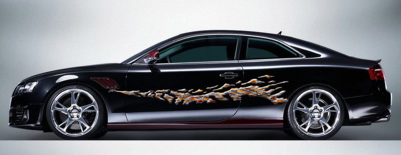 flaming splash vinyl graphics on black car